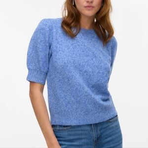 Blue Half Sleeve Knit Top Size S Casual Cozy Knitwear